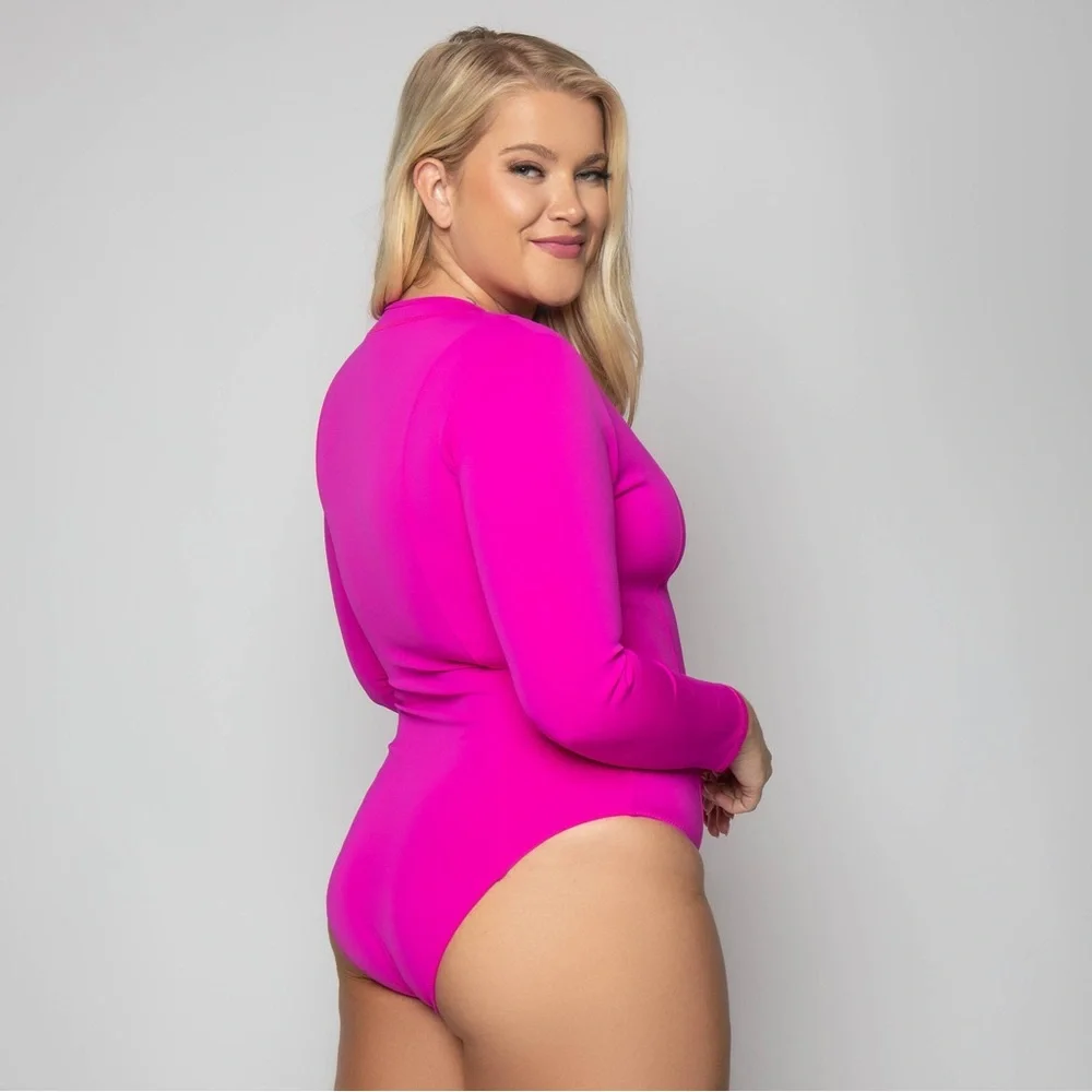 NWT Good American Compression Long Sleeve Surf Suit Swimsuit in Pink Glow 2X